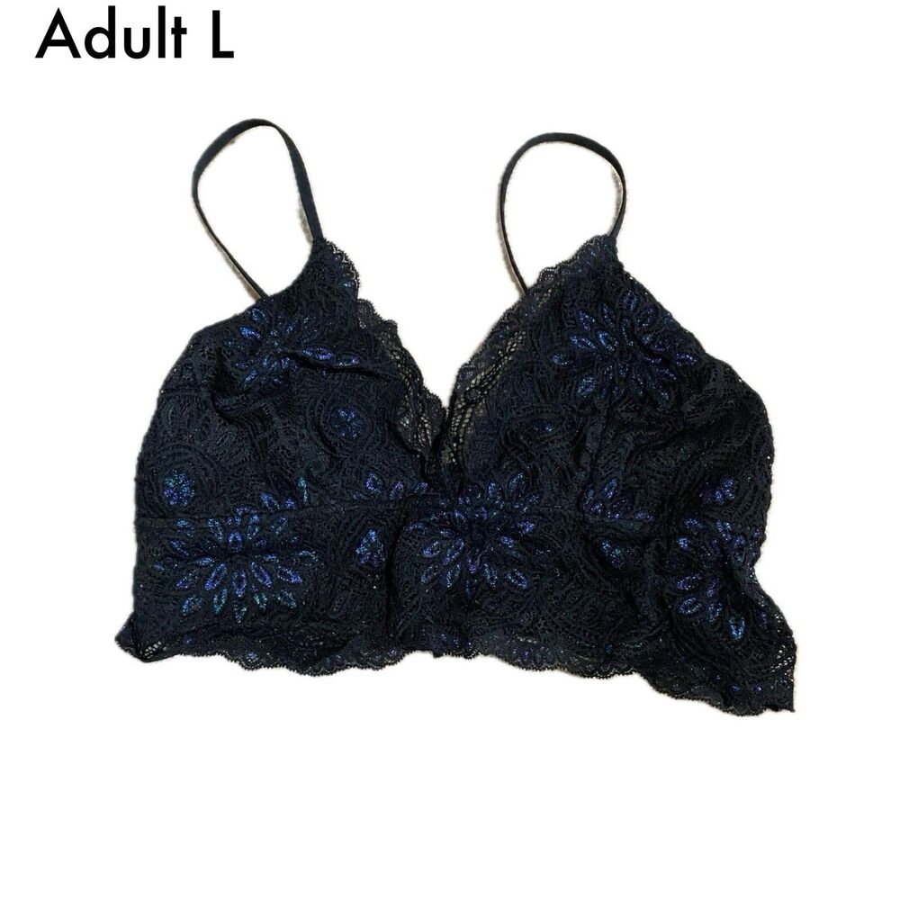 Colsie Target Black Lace Bralette blue shimmer iridescent floral wireless large